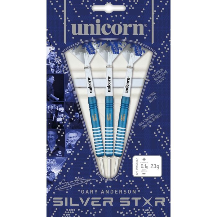 UNICORN BLUE SILVER STAR GARY ANDERSON STEEL TIP DART - 80% TUNGSTEN